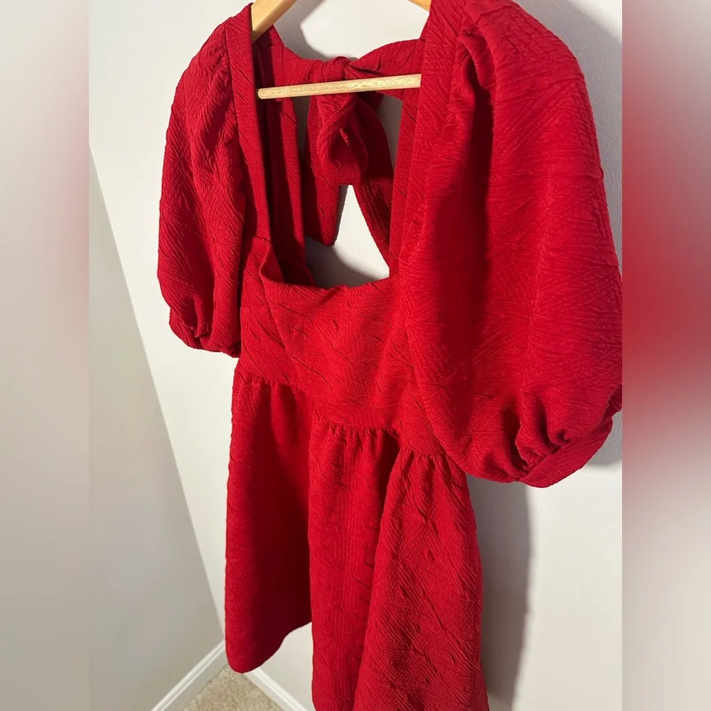 Free People red violet baby doll puff sleeve mini‎ dress size S coquette girl